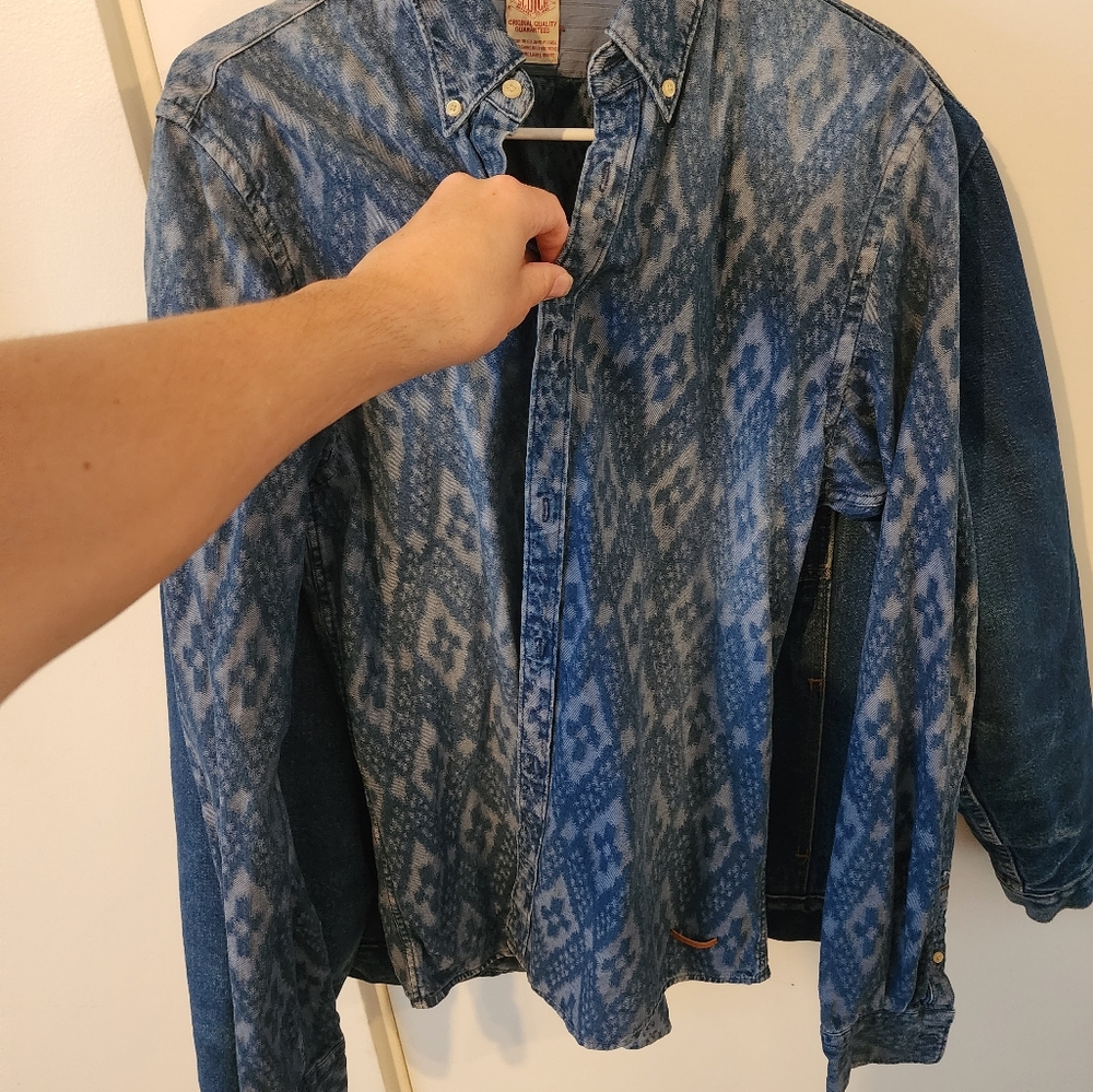 Scotch Soda M Shirt Cool Print Faded Rugged Western Style Indigo